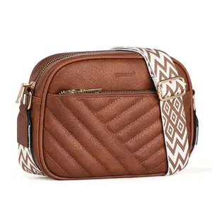 TANTOMI Quilted Crossbody Bags for Women Vegan Leather Purses Shoulder Handbags with Wide Strap