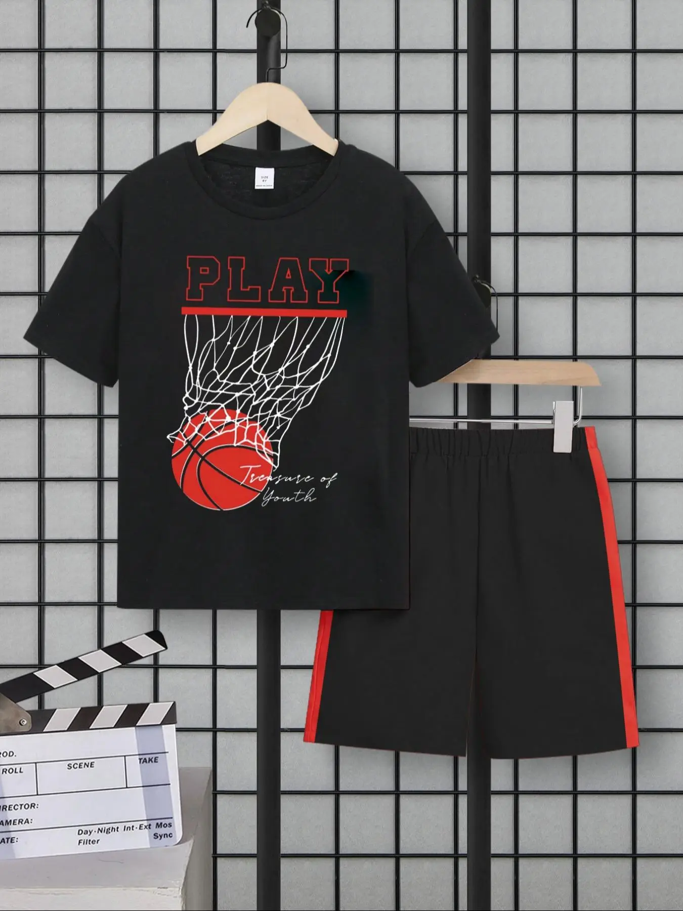 Two-piece Set Boy's Basketball Print Short Sleeve Tee & Shorts Set, Casual Round Neck T-shirt & Shorts for Summer, Kids Clothes for Daily Wear, Cute C