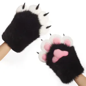 Furry Claw Gloves with Decompression Whistle - Plush Cat Paw Mittens for Adults, Soft Faux Fur Costume Paws for Cosplay, Halloween, Fursuit & Party Fun
