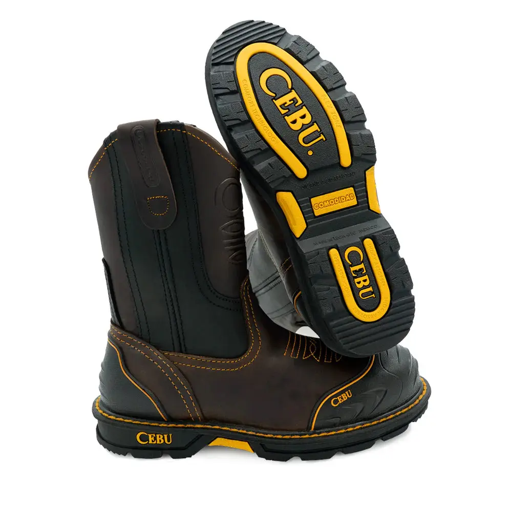 MEN'S 10" PULL ON SOFT TOE NON SLIP SOLE LEATHER WORK BOOTS - CEBU FARMER Footwear Closed Tool