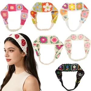 6 Pack Knit Crochet Headbands for Women Mushroom Floral Elastic Boho Hollow Hairband Headband for Girls Wide Head Bands Crochet Hair Bandanas