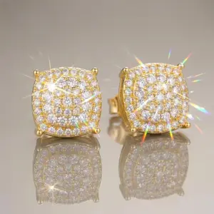12mm Square Stud Earrings in a Glamorous Hip Hop Style, Unisex Geometric Design with Micro Pavé AAA Grade Cubic Zirconia