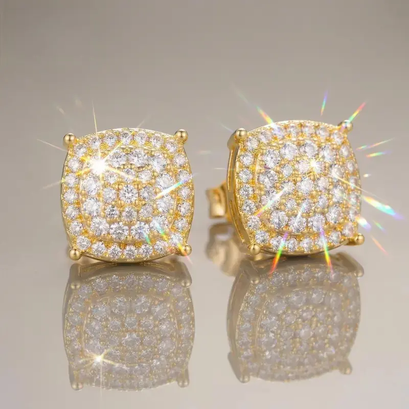 12mm Square Stud Earrings in a Glamorous Hip Hop Style, Unisex Geometric Design with Micro Pavé AAA Grade Cubic Zirconia