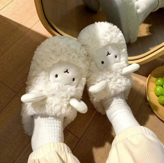 New Anti-Slip Warm Thermal Lined Couple Pink Ladies Cartoon 3D Sheep Slippers, Cute Pet Design, Warm For Winter