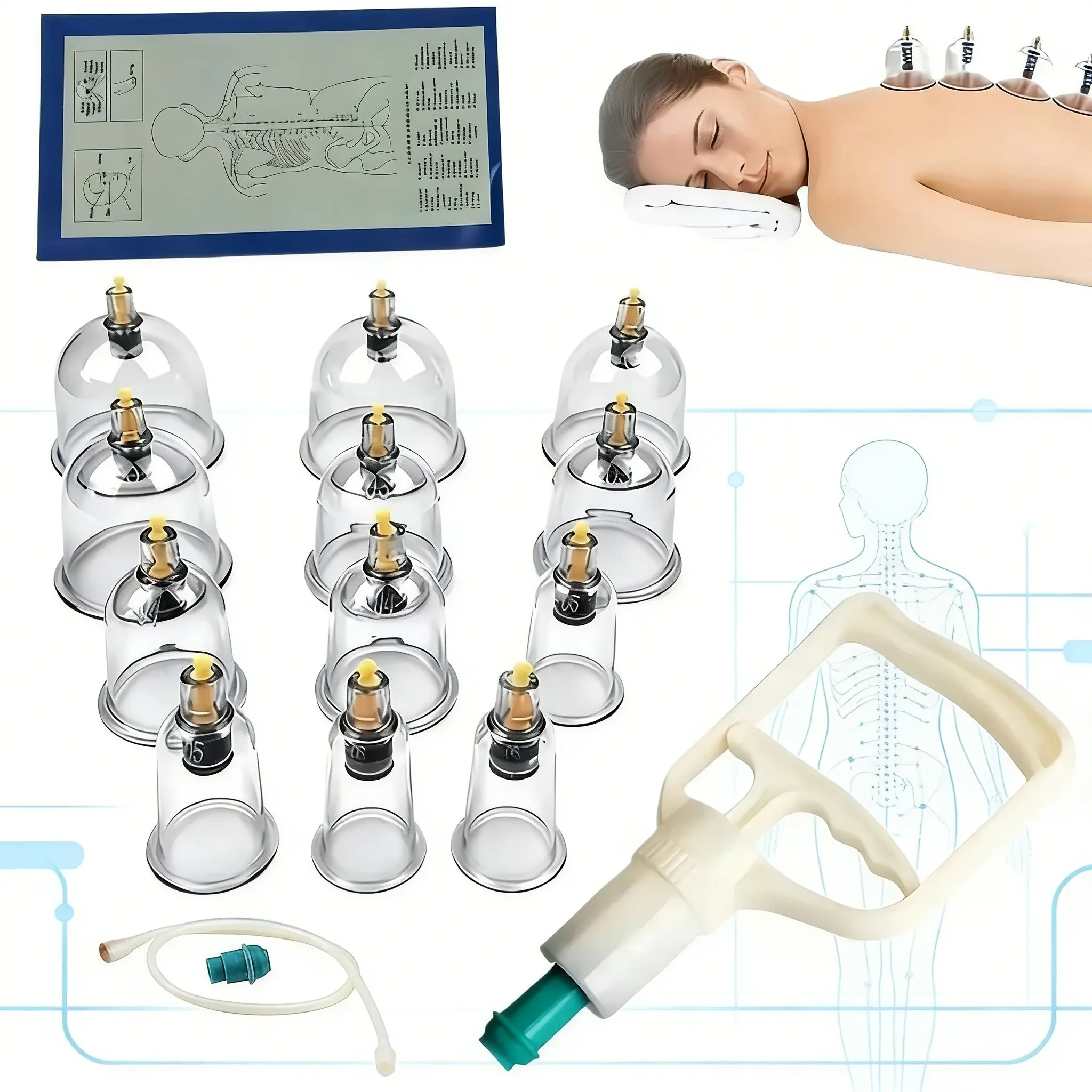 12-Piece Cupping Therapy Set for Muscle Relief & Relaxation, Vacuum Suction Cups for Pain Management & Health Care, Suitable for Athletes & Families, Body Care, Relaxation Aid, Cupping Kit