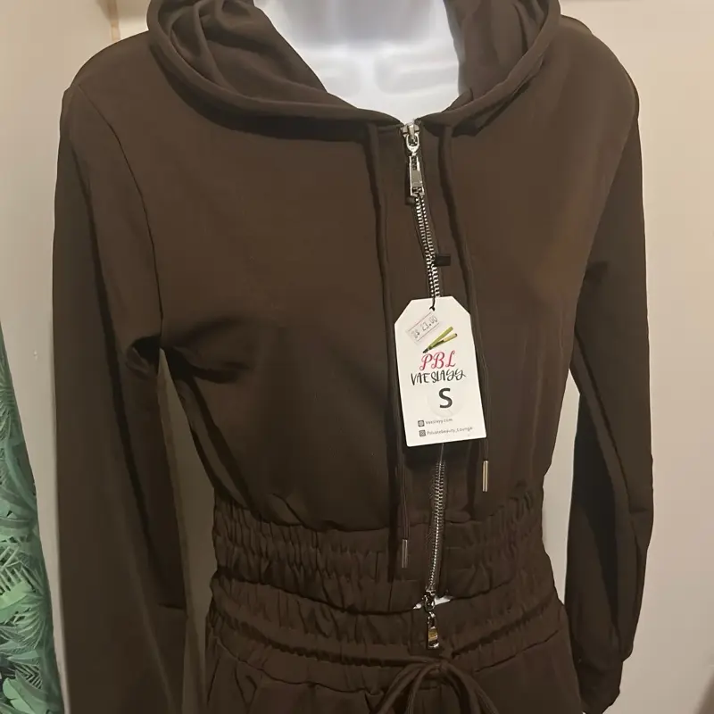 Mocha Jogger Set Stretch Hooded Zipper Front Drawstring Waist Women's Casual Wear Comfortable & Stylish