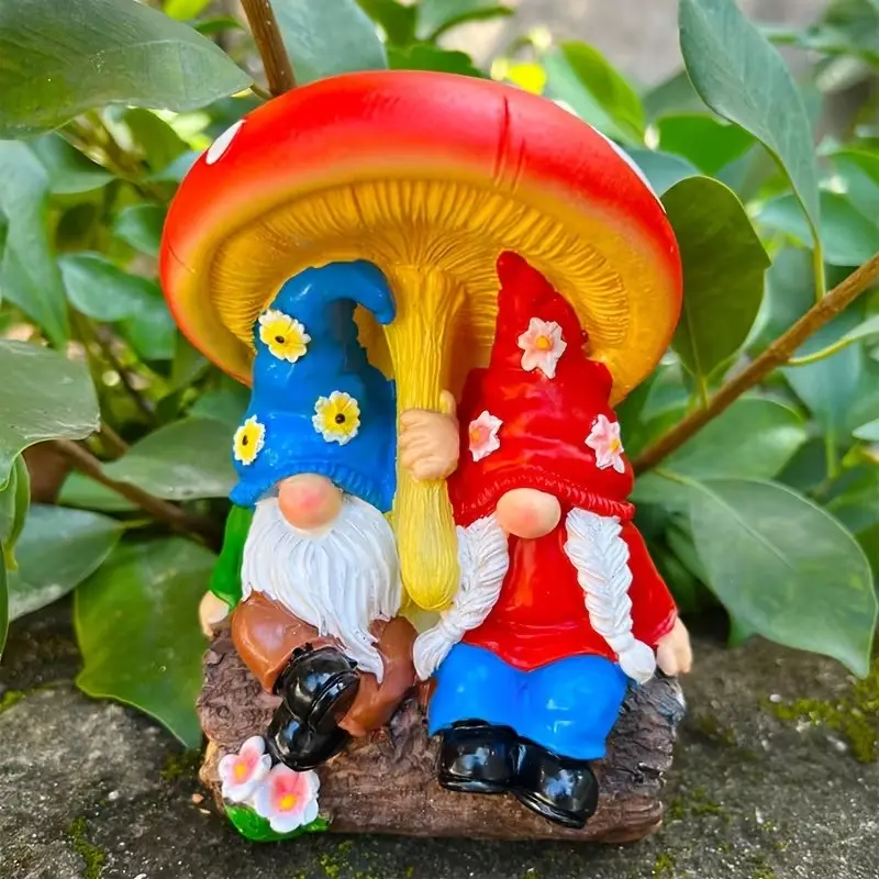 Charming Mushroom Gnome Statue Figurines, Garden Gnomes, Resin Material, Perfect for Garden & Home Decor, Ideal for Christmas, Halloween, Thanksgiving, Valentine's Day