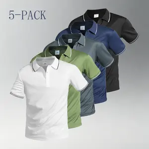 Men’s 5-Pack Front-Placket Golf Polos - Moisture-Wicking, No Iron Needed, Comfortable Fit, Multiple Colors, Athletic, Breathable, Quick-Dry Moisture-Wicking Polo Shirts