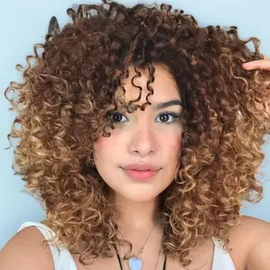 Hot-selling European and American Short Curly Hair Spice Girl Small Curl, Curly Hair Gradual Change Light Brown Chemical Fiber Wig Headgear glueless wigs ready wear ponytails