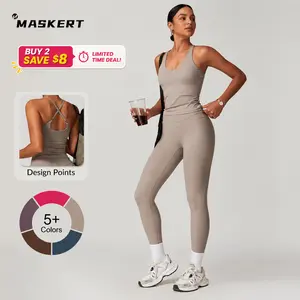 MASKERT Women's Two Piece Set Sports Tank Top & High Stretch Tight Leggings Tummy Control Workout Daily Wear Running Outfits summervibes