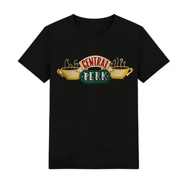 Two Hot Coffee Mug Classic Friends Central Perk Sign Print Heavyweight Cotton Tshirt, 90s TV Show Fan Cotton Top