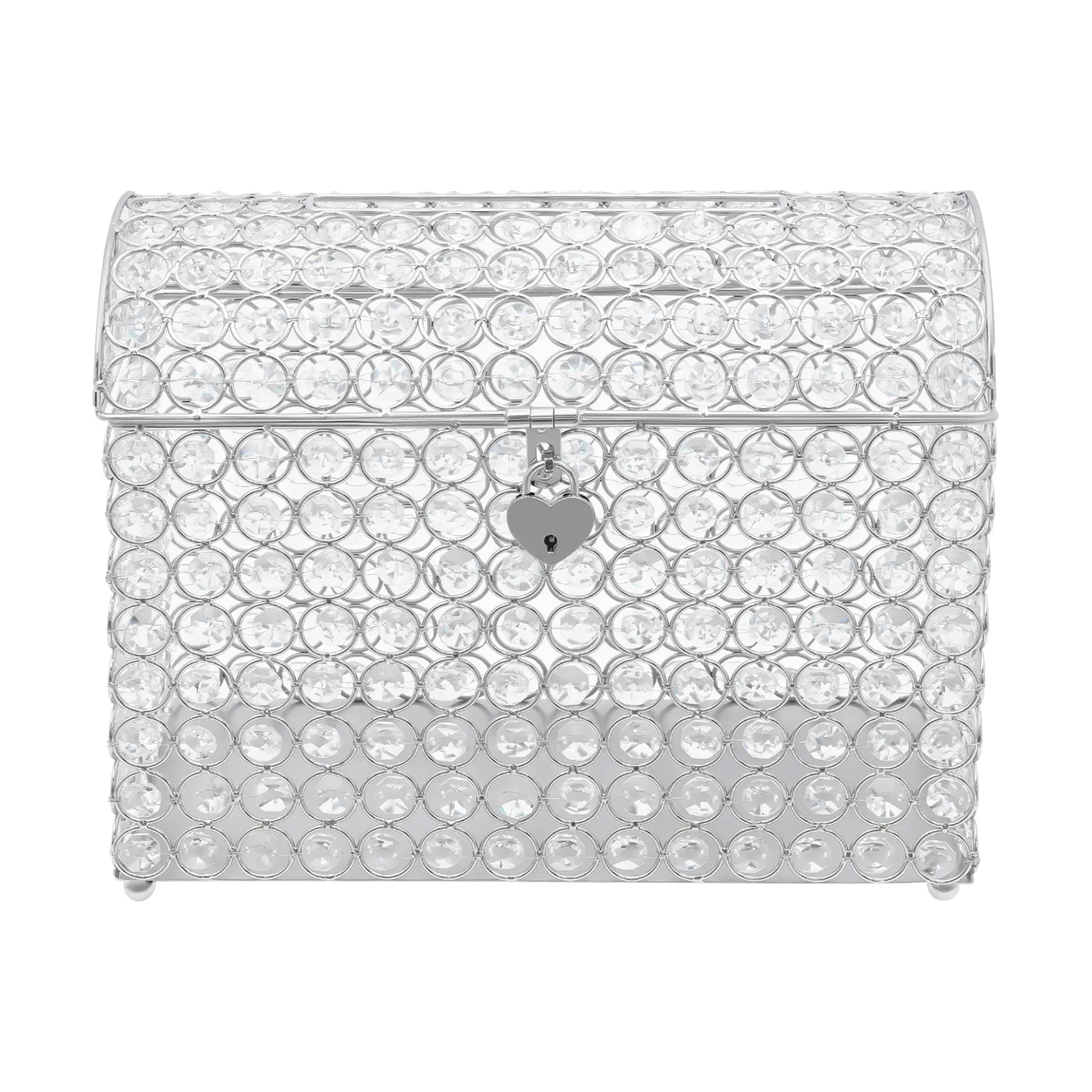 1 modern transparent silver wedding invitation card box, featuring an electroplated iron/steel and glass finish that is rustproof and wear-resistant; no assembly required; tabletop design; large capacity; lockable design; romantic keepsake storage box for