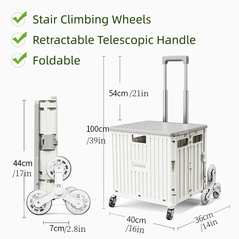 Foldable handcart with stair climbing wheels, adjustable telescopic handle, 360 ° rotating wheel handcart, used for travel, shopping, luggage, office, classroom