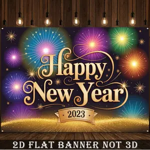 2D Flat Banner,1pc 2026 New Year's Eve Numbered 2026 Balloon Style Banner Wallpaper like Background Cloth Golden Black Large Polyester Fabric for 2026 Party Decoration
