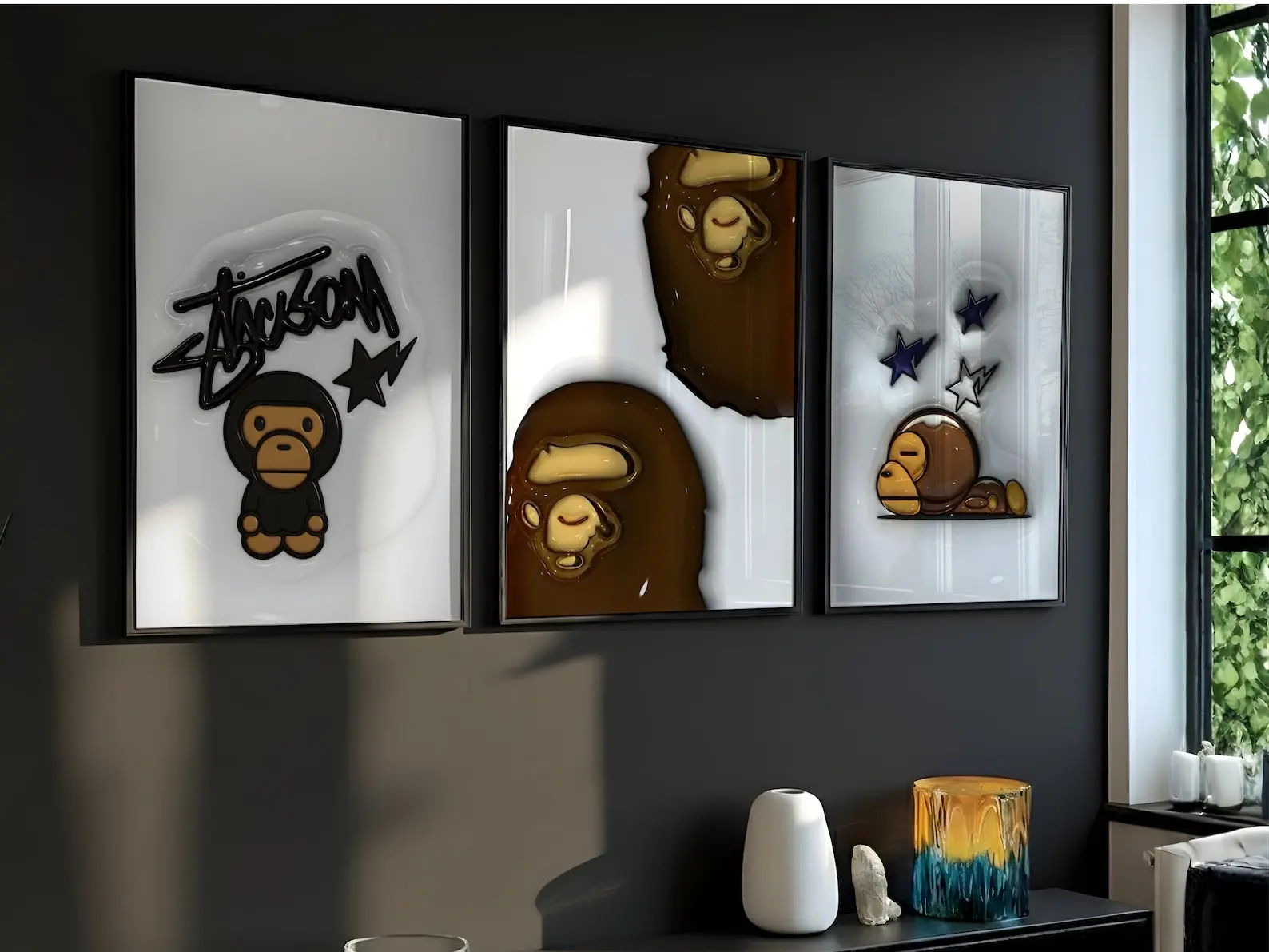 HypeBeast Set of 3 Room Decor, Hypebast kaws Poster, Cool Wall Art Set,, 3D Wall Art, HypeBeast Wall Art, Trendy Wall Art,