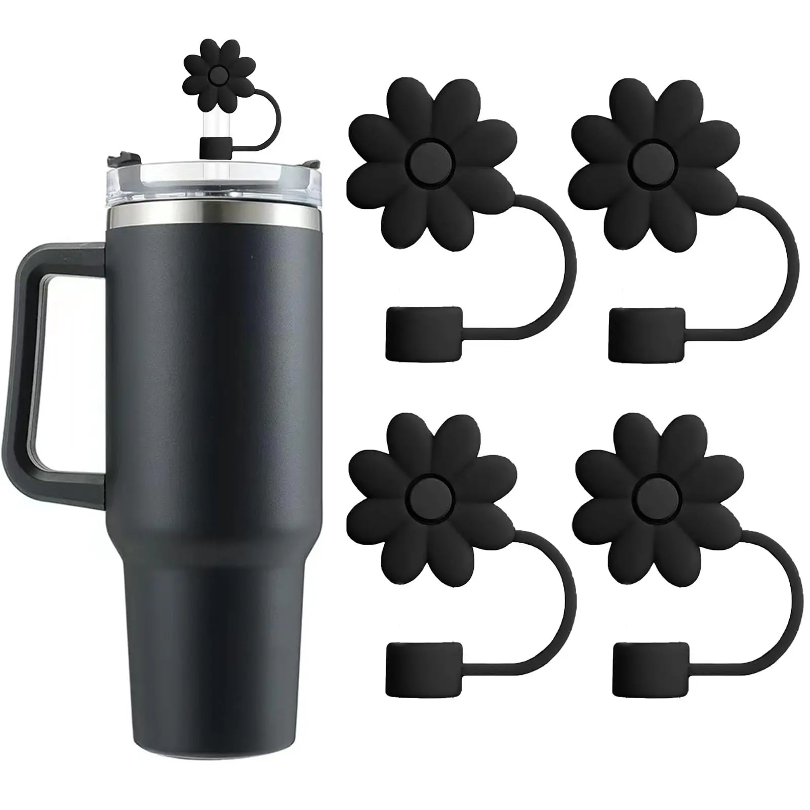 Daisy Design Straw Cap, 4 Counts Silicone Straw Cover, Creative Straw Stopper, Kitchen Accessories, Drinkware Accessories for Tumbler, Water Bottle, C