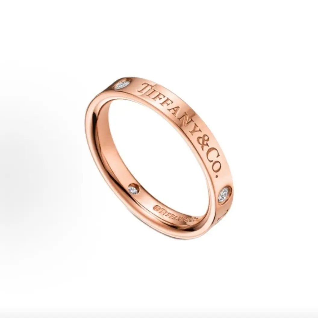 Pre-owned Brand new Tiffany & Co. Tiffany Band Ring with Single Diamond, 18K Rose Gold（Do not purchase directly. Contact us for details.）