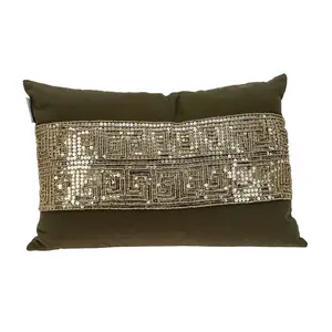 HomeRoots 402702 Glam Olive with Gold Sequins Lumbar Throw Pillow