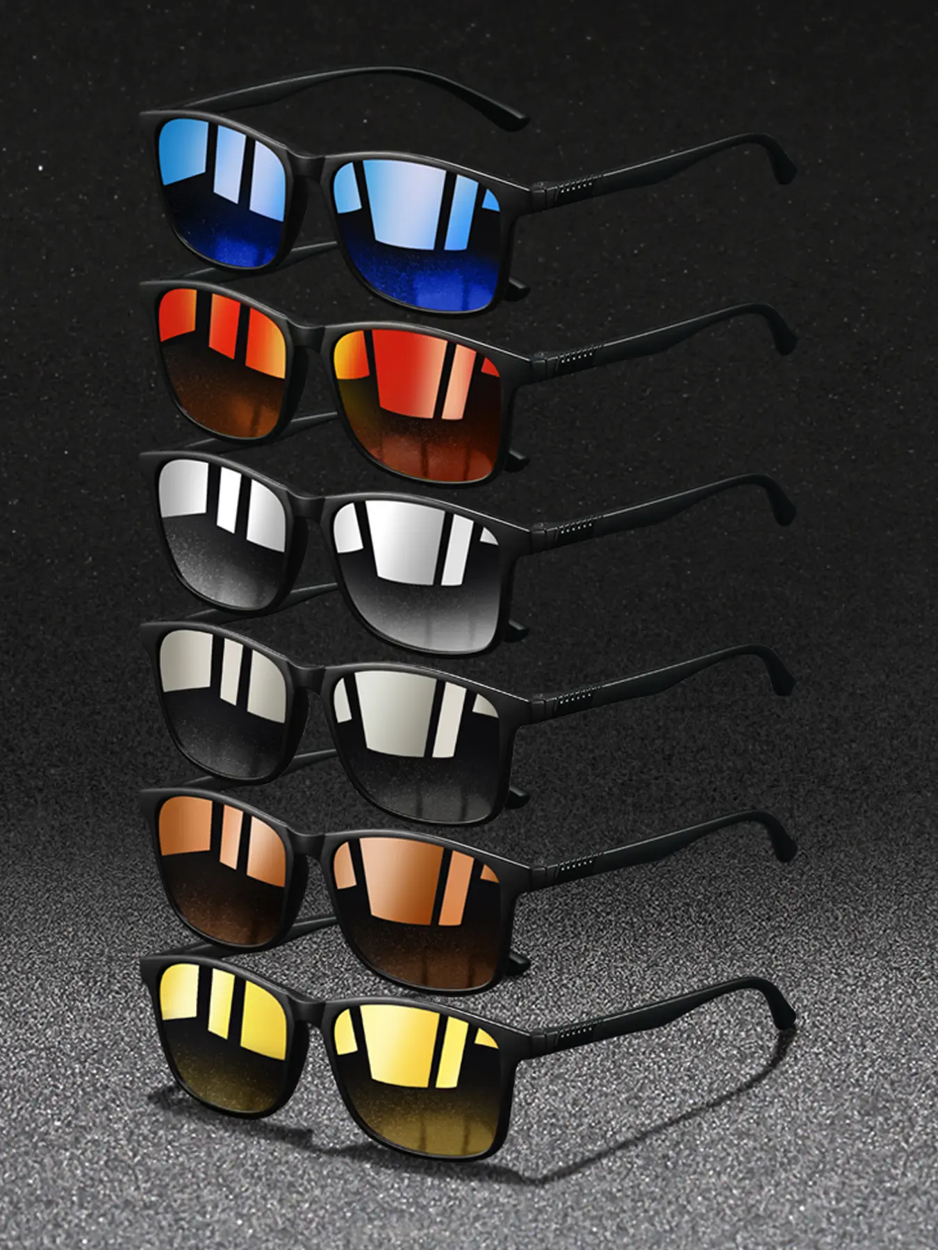 6pcs solid color framed square striped glasses,suitable for both men and women,offering multiple color options to meet diferent needs.nose pad adopt rubber material,comfortable fit design,suitable for both vacation and daily wear ﻿