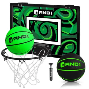 AND1 Over the Door Mini Basketball Hoop: 18x12 Shatterproof Backboard, 2 Mini Basketballs, and Hand Pump Included - Ultimate Indoor Accessory
