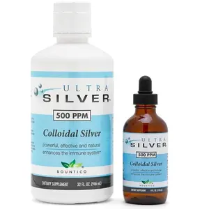 Ultra Silver Colloidal Silver | 500 PPM, 32 Oz (946mL) | Mineral Supplement | True Colloidal Silver - 4 oz Dropper Bottle (Empty) Included for Dispensing!