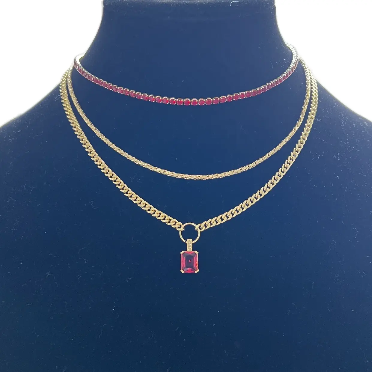 Baguette Cuban Necklace - Red