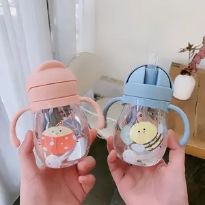 300ML Cartoon Kids Drinking Cup Set, Handle Anti-Choking Straw Water Bottle, Baby Training Cup, Portable Outdoor Drink Bottle, Perfect Gift
