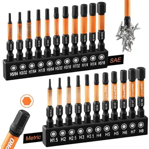 Allen Wrench Drill Bit Set 22 count Hex Bit Set,  Driver Bit Set,  Bit Set, Allen Wrenches Sets, Allen Socket Set, 2" Long Metric&SAE 1/4" Hex Shank  Allen Key Drill Bits
