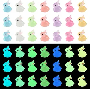 56PCS Mini Luminous Bunny Miniature Figurines,Glow in Dark Resin Rabbit Figures for Fairy Garden Easter Egg Fillers Landscape DIY Terrarium Crafts