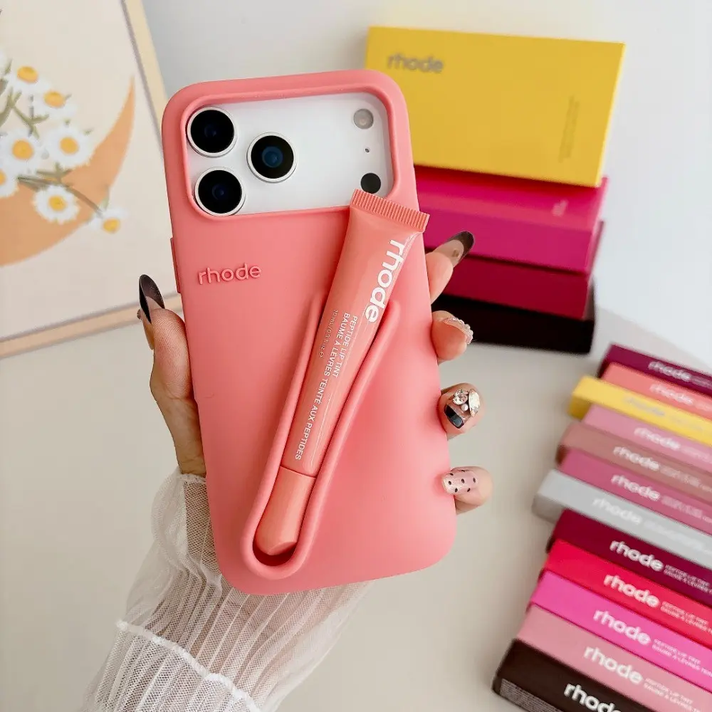 RHODE Silicone Phone Case with Lip Treatment Holder for iPhone 11–17 Pro Max – Soft, Minimalist, Premium Design