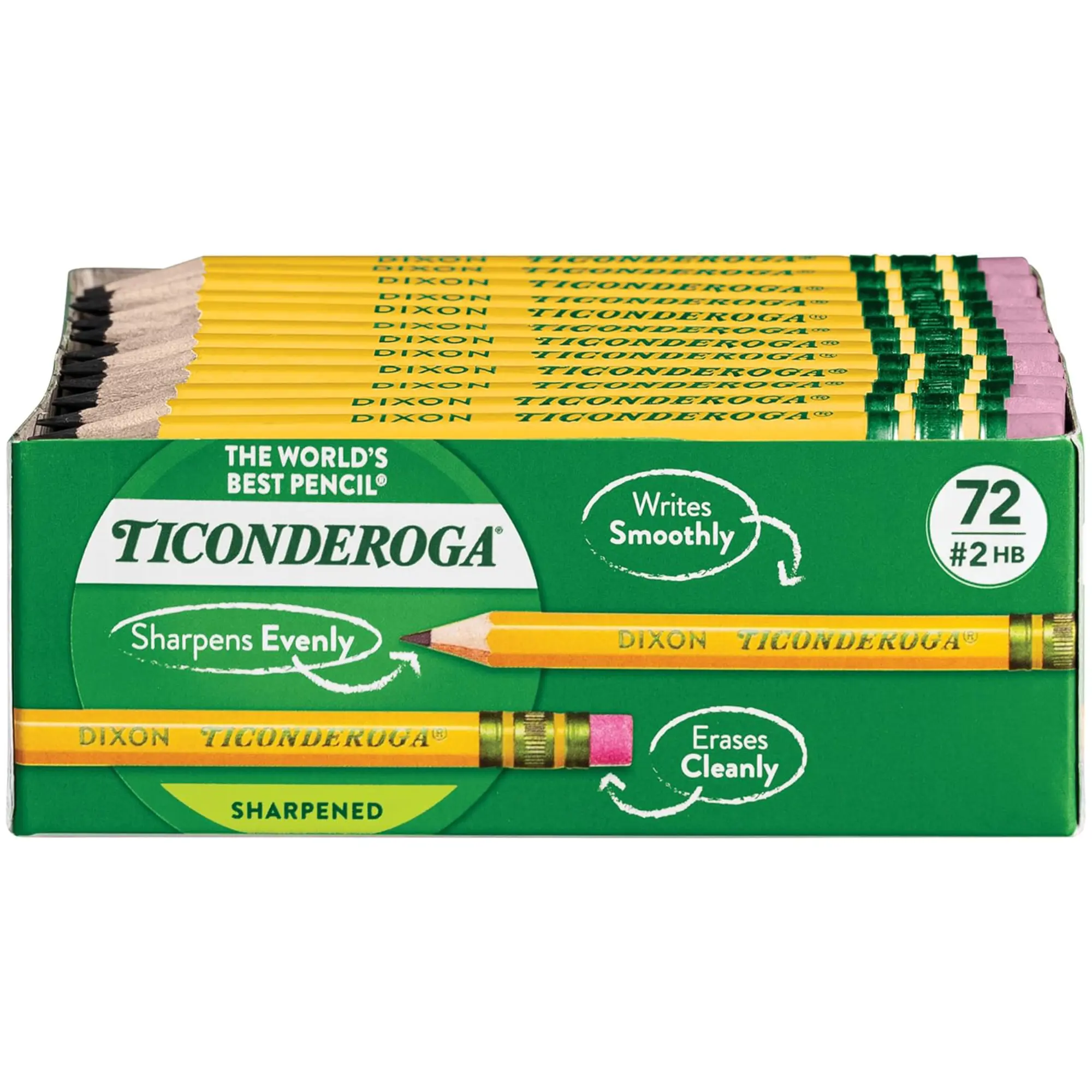 Ticonderoga Golf Wood-Cased Pencils, Pre-Sharpened, 2 HB, With Erasers, Yellow, 72 Count