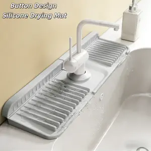 24 Inch Silicone Faucet Mat For Kitchen Sink, 5° Slope Fast Self-Draining Splash Guard, Longer Non-Slip Sink Protector, Easy Clean Kitchen Accessories, Home Organization & Countertop Protector