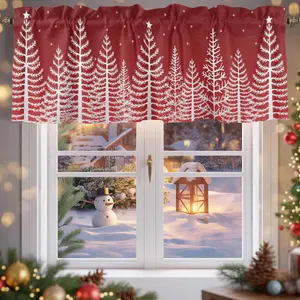 Christmas Tree Valances Windows Curtain Winter Snowscape Red Kitchen Curtains Valances Rod Pocket Window  Topper Curtains for Winter Holiday Christmas Decorations 1 Panel,54 by 18 inches
