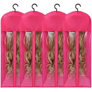 4Pcs Hanging Wig Storage Bag Set, 80cm Extra Long Black & Red Breathable Wig Bags with Hanger for Travel