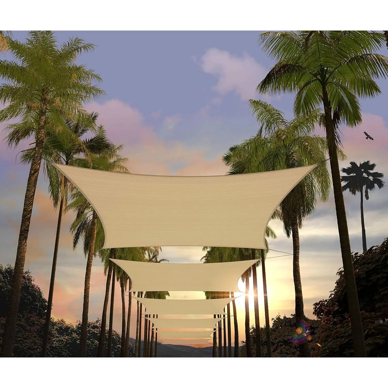 14' x 20' Beige Rectangle Sun Shade Sail Canopy Awning - Heavy Duty Cloth, UV Prevention, Water Permeable, Air Permeable, Commercial Grade, Outdoor Patio Use (Custom Sizes Available), Garden, Sturdy