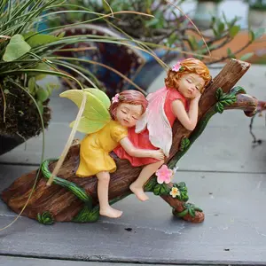 Sleeping Sisters Flower Fairy Decoration, 1 Count Creative Decorative Outdoor Garden Decoration Bonsai Statue, Office Desk Decoration Ornament, Flower Figurines, Garden Gnome Statue, Garden Accessories, Statues Figurines