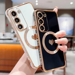 For Samsung Galaxy Love Heart Plating Magnetic Phone Case For Samsung Galaxy S24 S23 S22 S21 Ultra Plus S20 FE Shockproof For Magsafe Back Cover