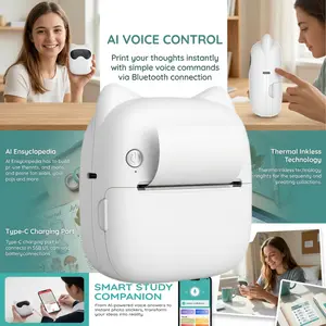 Smart Voice Control Thermal Printer, Bluetooth Portable Mini Printer, Inkless for Students, Office & Scrapbooking-YY