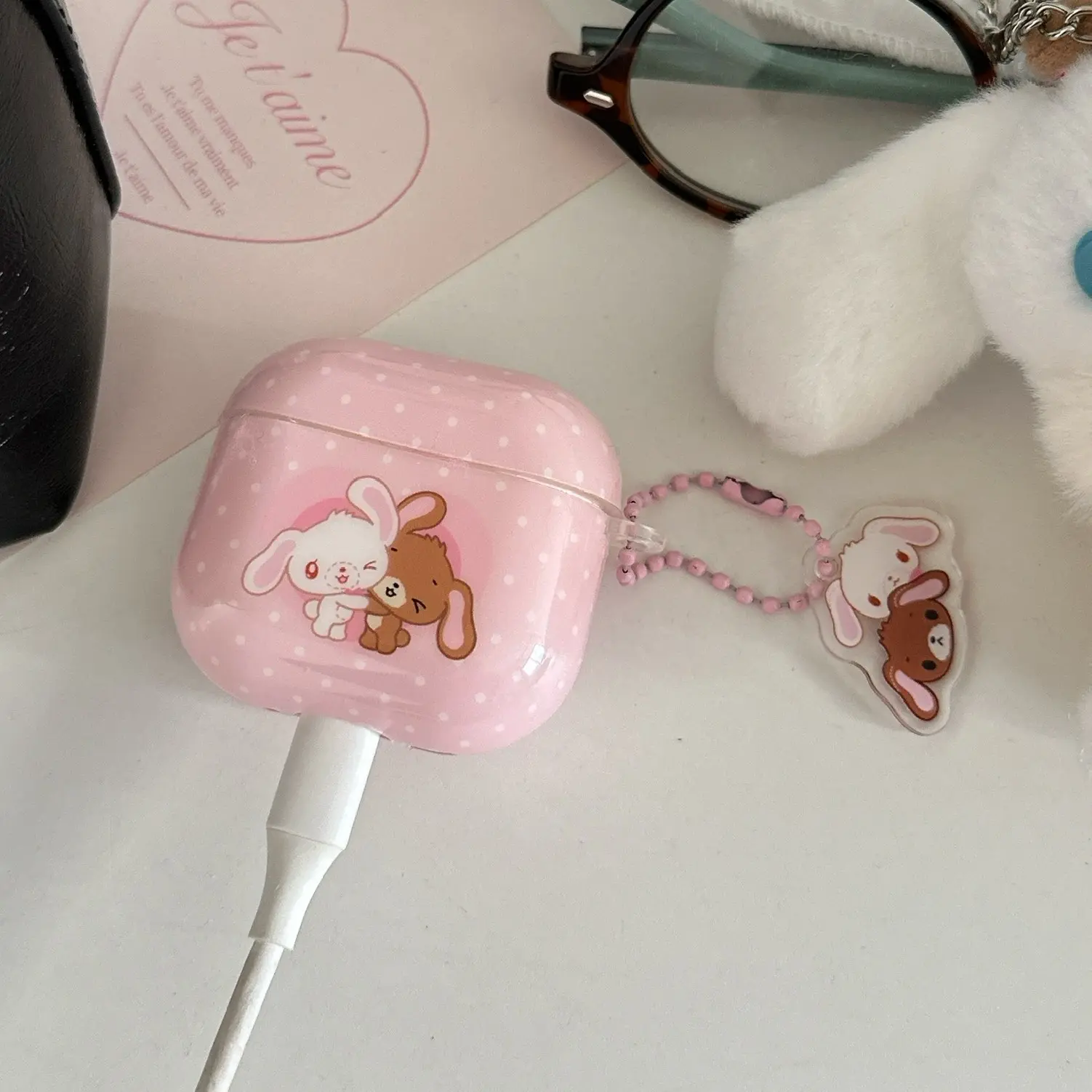 Polka Dot Sweet Bunny Earphone Case for Apple AirPods Pro 2/AirPods Pro/AirPods 4/AirPods 3/AirPods 2, Fashion Women's Design, Headphone Accessories