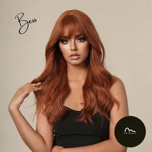 BESS【WA-LAIC034-1/SM7016】24inches Ginger Wig  Natural Body Wave with Bangs Synthetic Heat-resistance Daily or Party