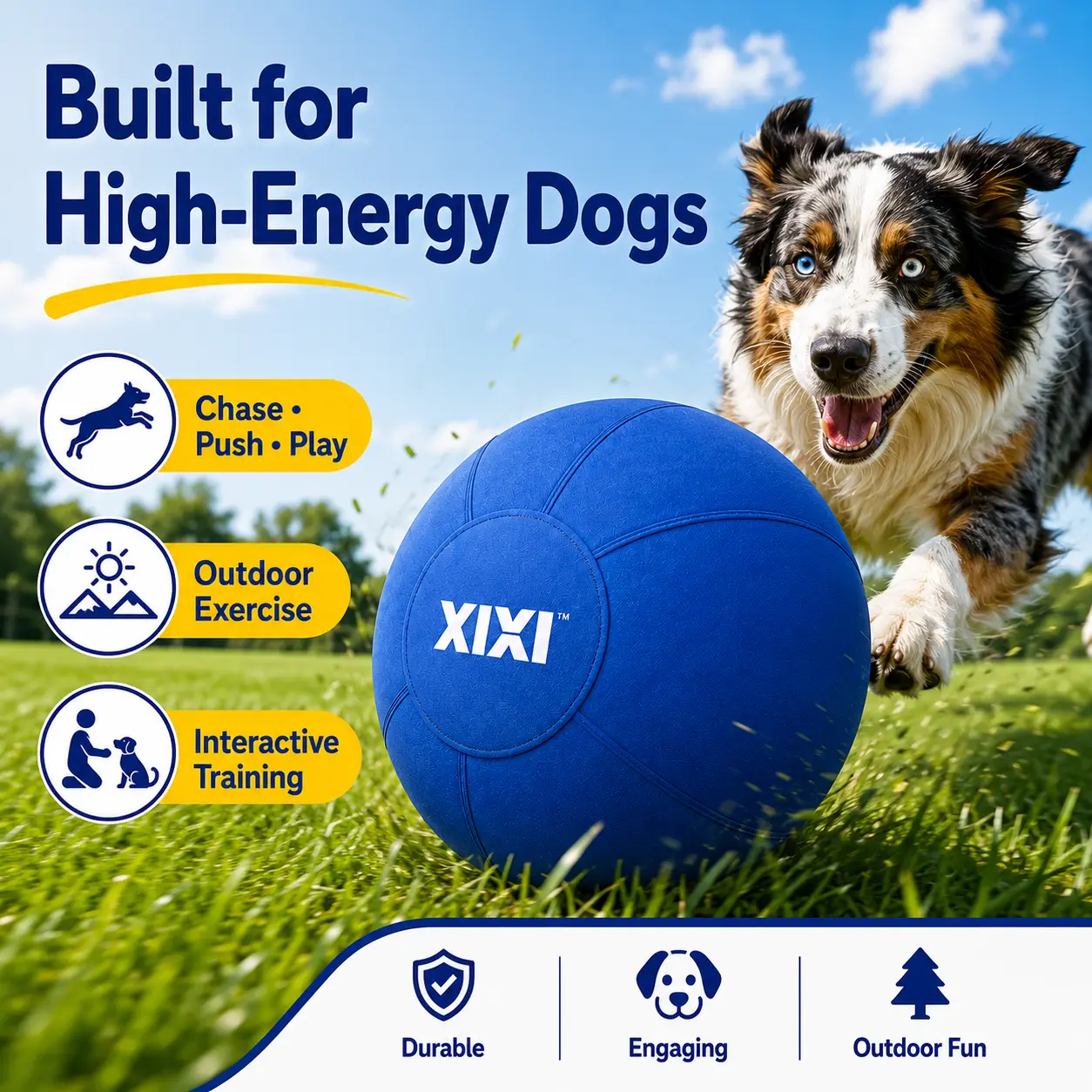 xixiPup Durable Reinforced Oxford Fabric Inflatable Dog Herding Ball Toy - Multi-Size (18/22/25-in), Exercise Aid for Chase & Push, 18-in, 18 Inch