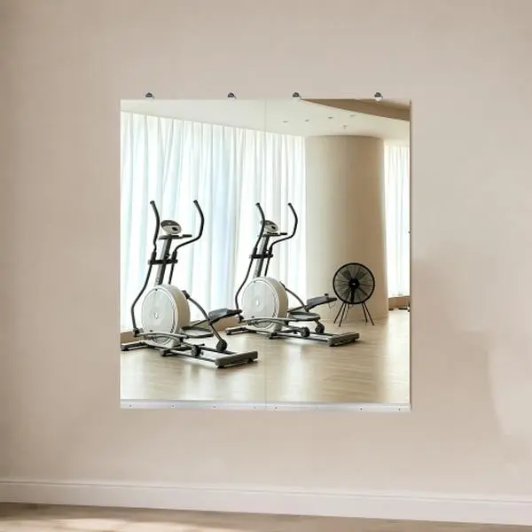 Rectangle Wall-Mounted Shatterproof Full-Length Mirror for Gym Use - 5mm HD Silver Glass, Safety Backing, Polished Edges, Rounded Corners, 24x48in Large Double-Panel Set