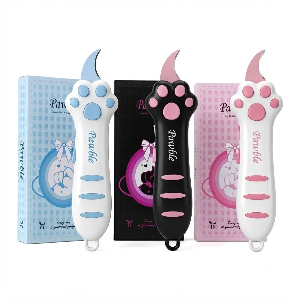 Cute Cat Paw Box Cutter,Retractable Cat Claw Knife,Portable Cute Cat Box Paper Cutter with Handle,Multifunctional Mini Utility Knife, for Boxes Envelopes, Packages