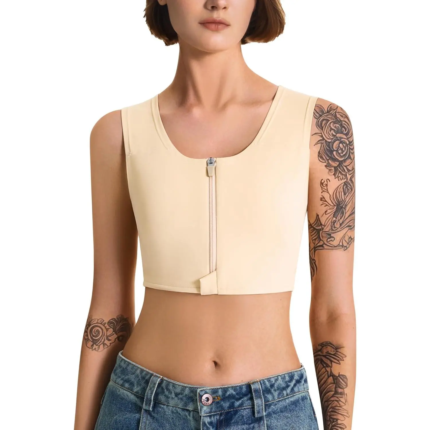 Chest Binder Transgender Tomboy FTM Binder Trans with Front Zipper Elastic LGBT Binder Bra Tank Top