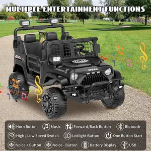 YUNTOPKIDS(big) 24V 2 Seater Ride On Truck, Kids Electric Jeep with Parent Remote Control, 4WD, 7Ah Battery, LED Lights, 3 Speeds & Bluetooth Music for Ages 3-8, Ultimate All-Terrain Adventure Vehicle for Kids (Black).