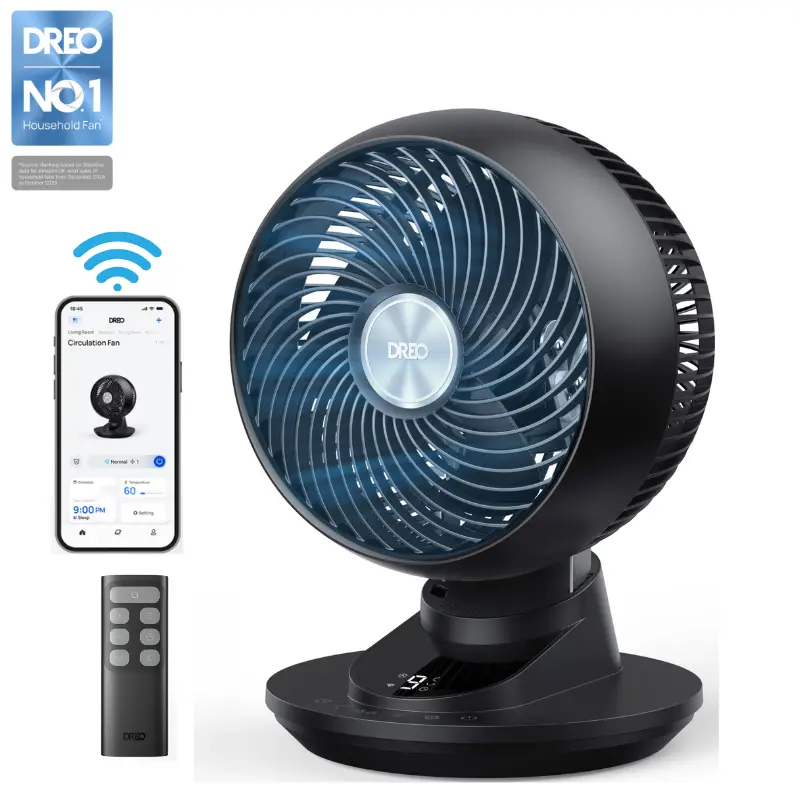 DREO Smart 12-Inch Desk Fan, Powerful Turbo Fan with 85 ft Coverage, 20dB Ultra Quiet, 3D Auto Oscillation, App & Voice Control, 9 Speed Levels, 8/12H Timer for Home, Office