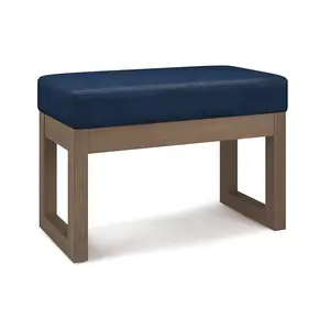 Milltown Small Ottoman Bench - Distressed Vegan Leather, High-Density Foam Cushioned Upholstered Stool, Living Room Furniture for Hallway Indoor Use