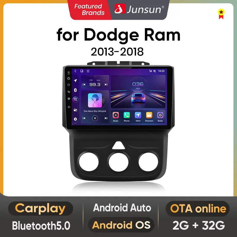 Junsun Android 13 Car Radio Stereo for Dodge RAM 1500/2500/3500 (2013-2018) - 9-inch Carplay Touchscreen Car Video Player with Wireless Carplay, Auto GPS Navigation, Multimedia Video Functionality, Car Video Players