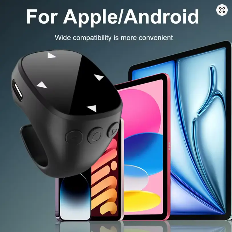BT 5.3 Finger-Mounted Remote Control, Scrolling Ring Page Turner for Android and iOS iPhones