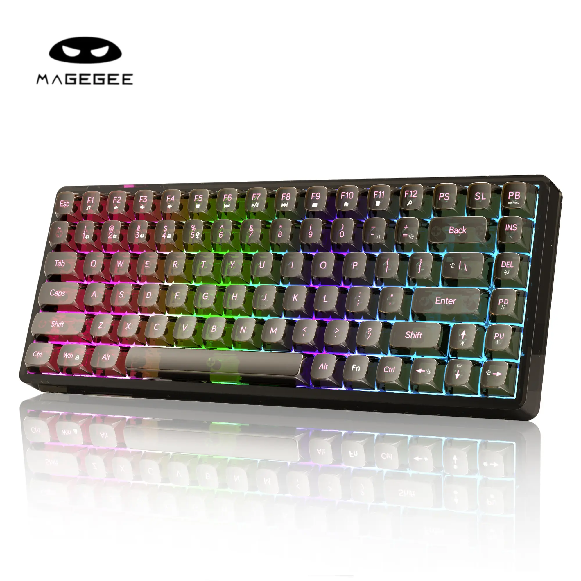 MageGee Light84 Mechanical Gaming Keyboard, 84-Key RGB Gasket Structure, Hot-Swappable, 3 Connection Modes, Transparent Design, EVA Double Layer Sound Deadening Pad, Smooth Feel, Optimize Feel & Sound Consistency, Windows-Dual System Compatible, Wireless,